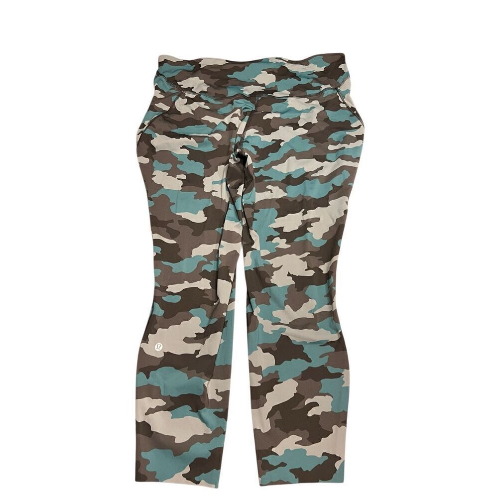 Lululemon base pace green blue camo 25” leggings yoga hiking running size 18